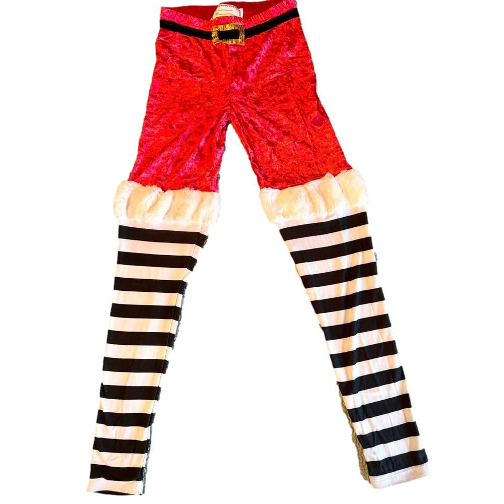 🧑‍🎄 Silly Santa Leggings juniors size small crushed velvet faux fur